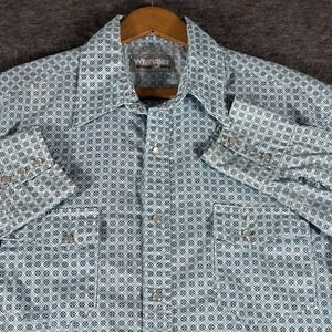 Wrangler Wrancher Retro Men's Size Med Western Wear Blue Shirt Cowboy Pearl Snap